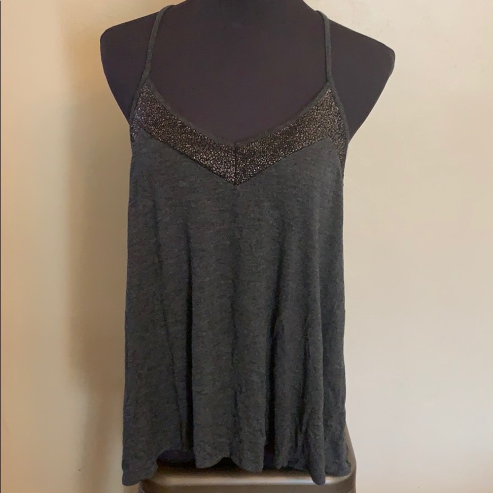 Express Charcoal V Neck Tank with Gold Accent L